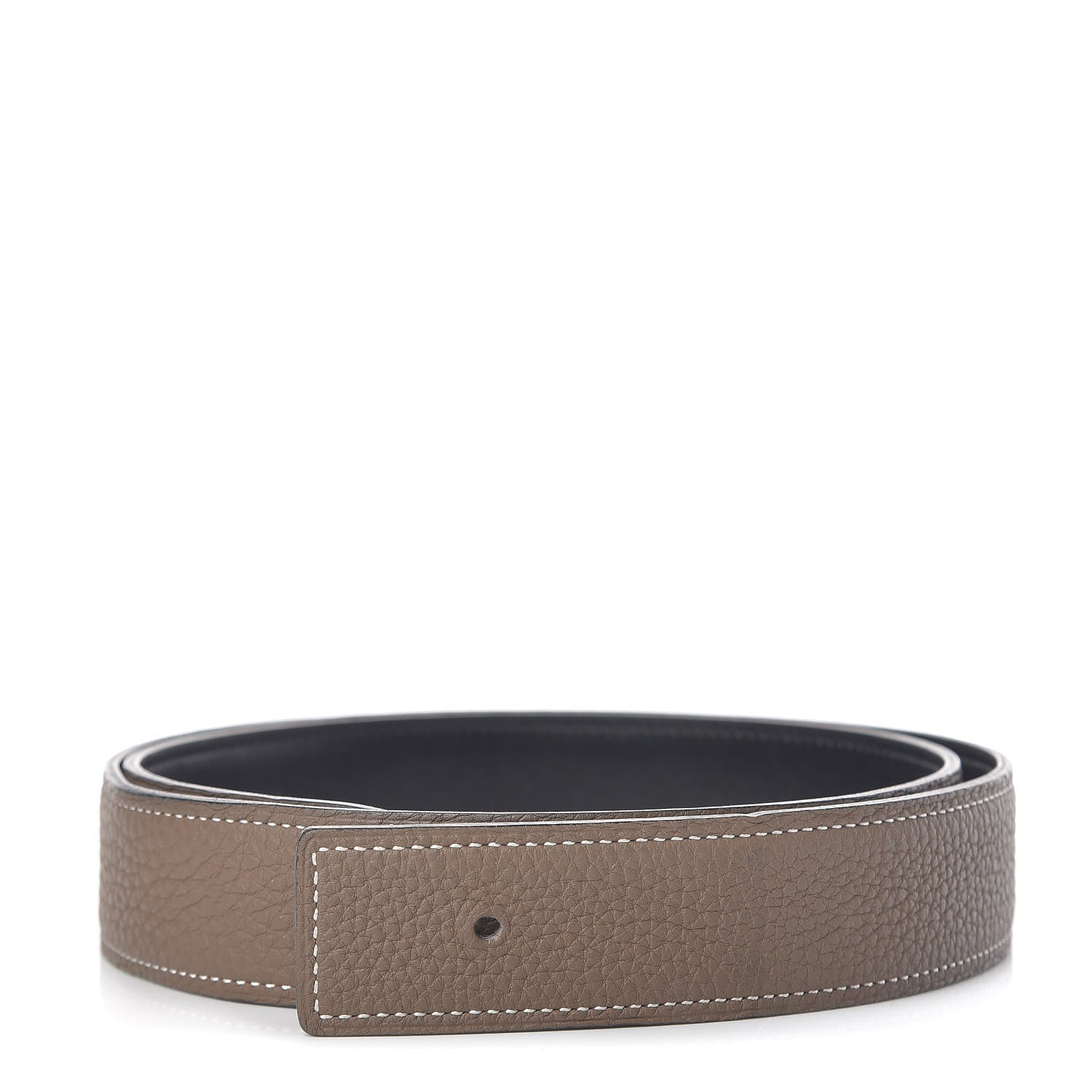 Hermes Box Togo 32mm Belt Strap 85 Black Etoupe 1 of 5