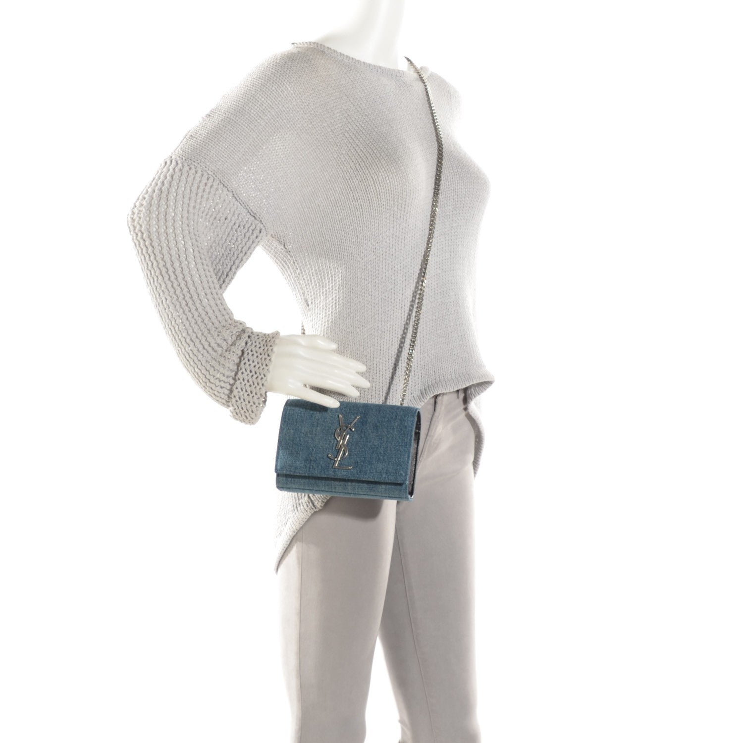 Saint Laurent Denim Small Classic Monogram Satchel Blue 2 of 7