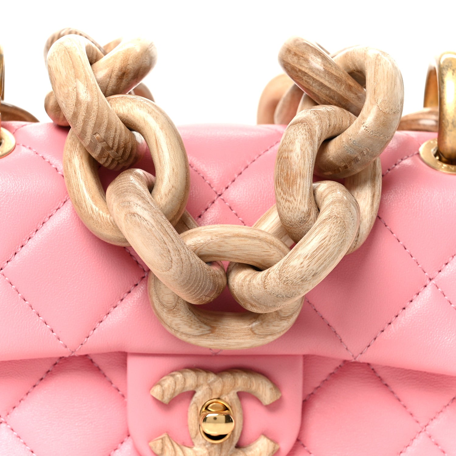 Chanel Lambskin Wenge Quilted Mini Fashion Wood Square Flap Pink