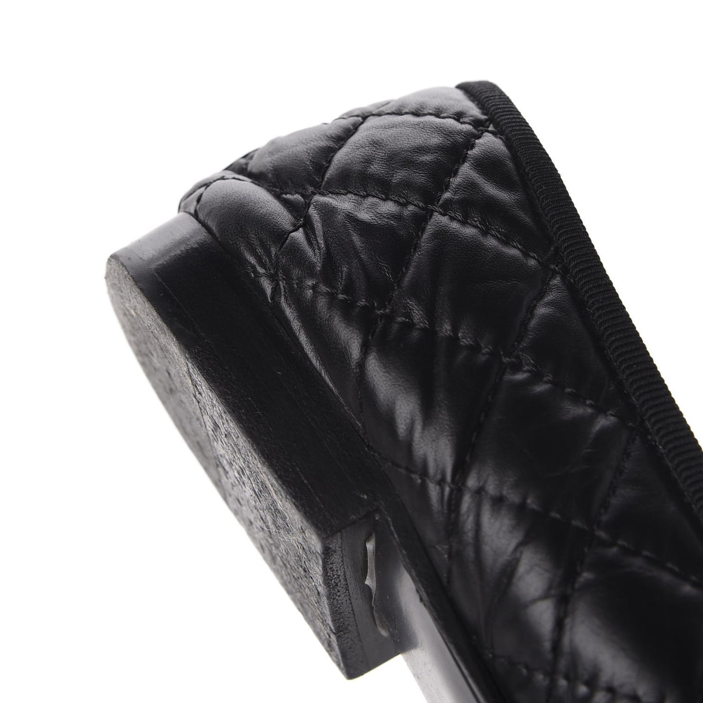Aged Calfskin Quilted CC Cap Toe Ballerina Flats 37.5 Black