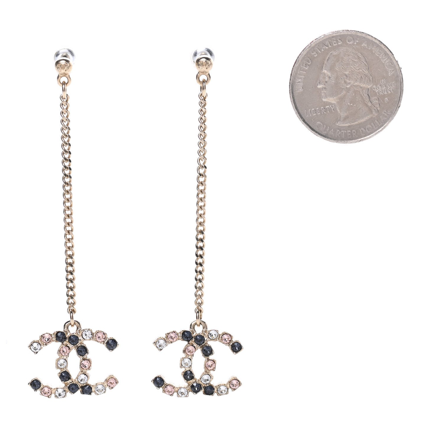 Crystal CC Drop Earrings Pink Grey Gold