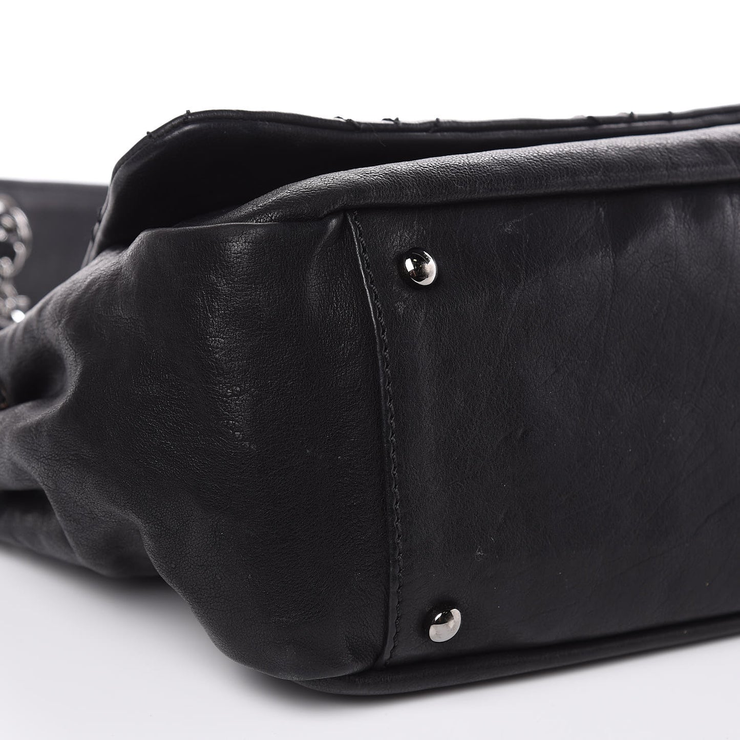 Calfskin Diamond Stitch Accordion Flap Black