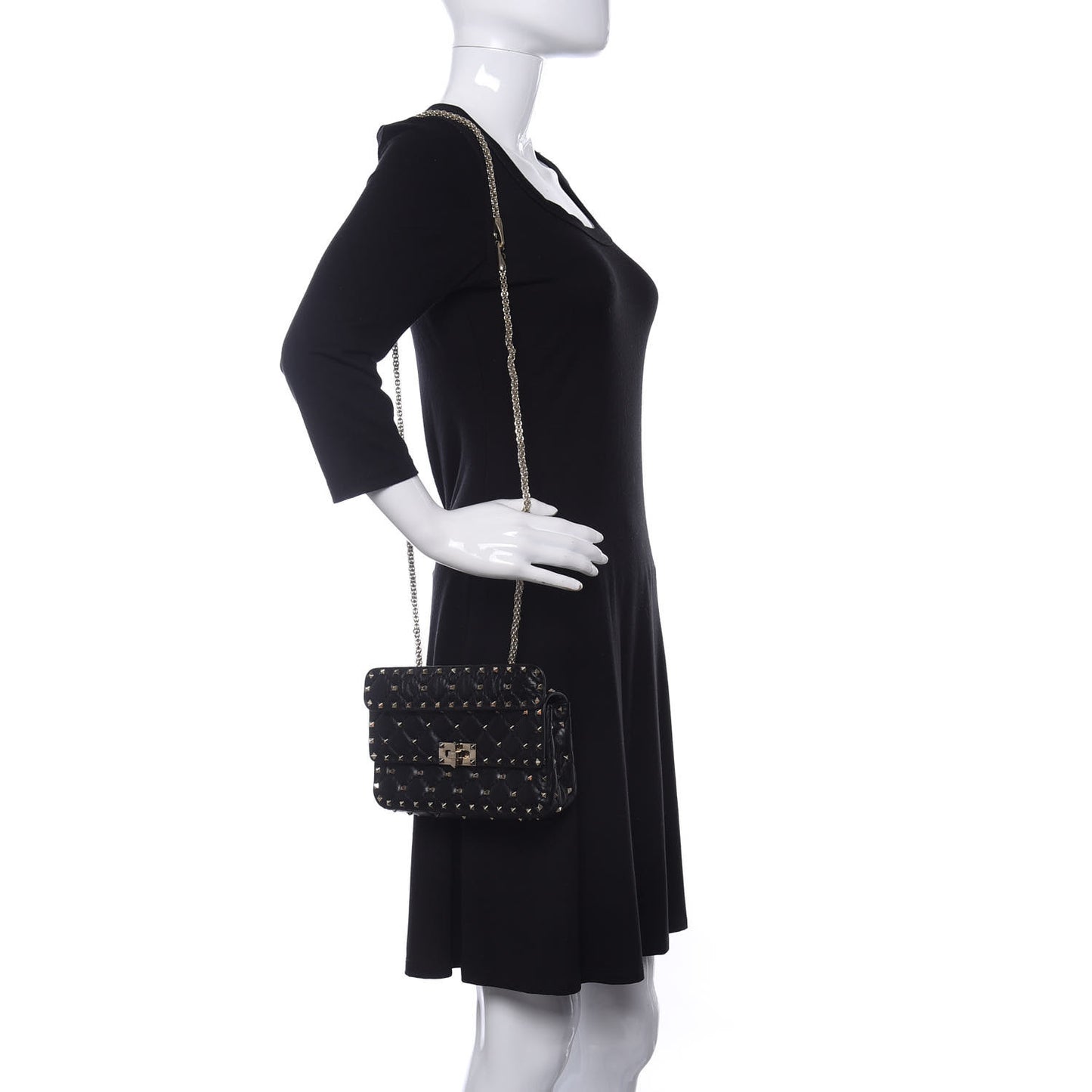 Lambskin Small Rockstud Spike Shoulder Bag Black