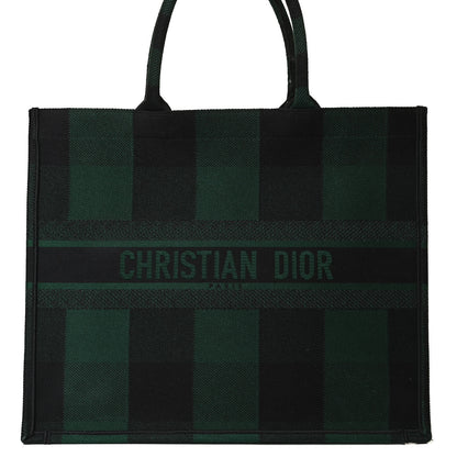 Christian Dior Canvas Embroidered Checkered Book Tote Black Green 7 of 13