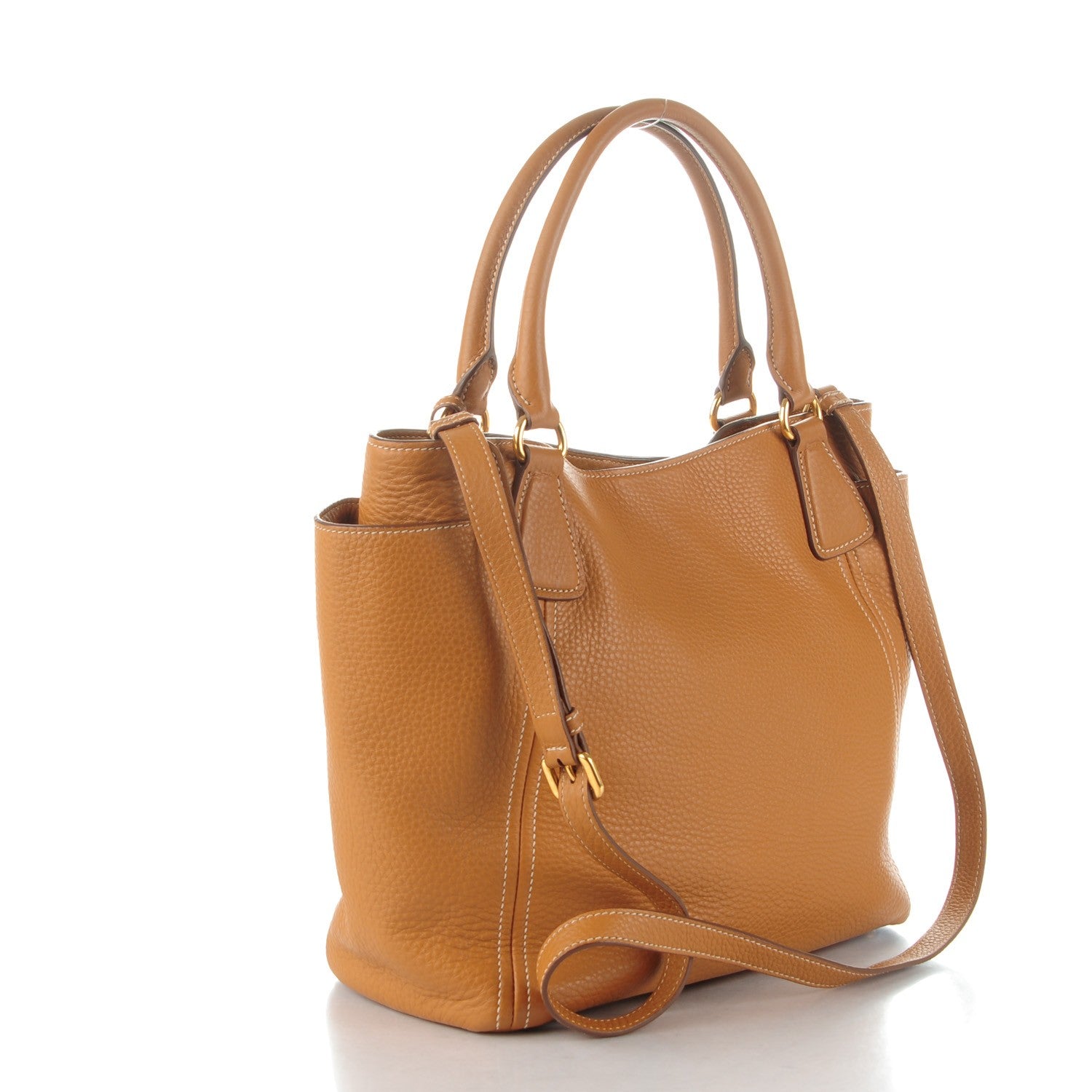 Prada Vitello Daino Side Pocket Tote Caramel 3 of 14