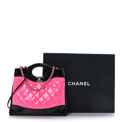 Chanel Patent Calfskin Quilted Mini 31 Shopping Bag Pink Black 7 of 10