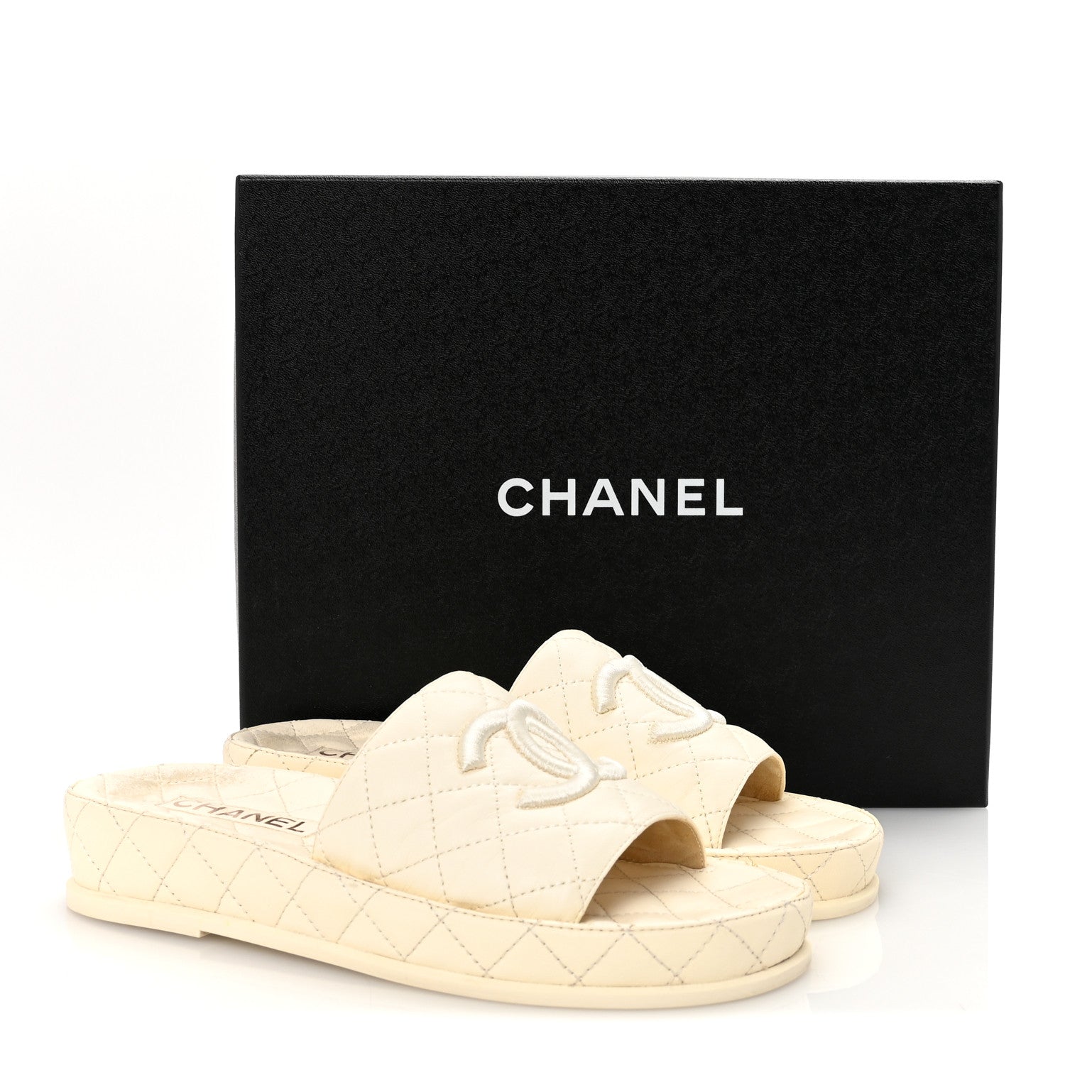 Chanel Lambskin Quilted CC Mules Sandals 38 Ivory 10 of 10