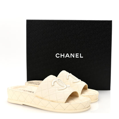 Chanel Lambskin Quilted CC Mules Sandals 38 Ivory 10 of 10