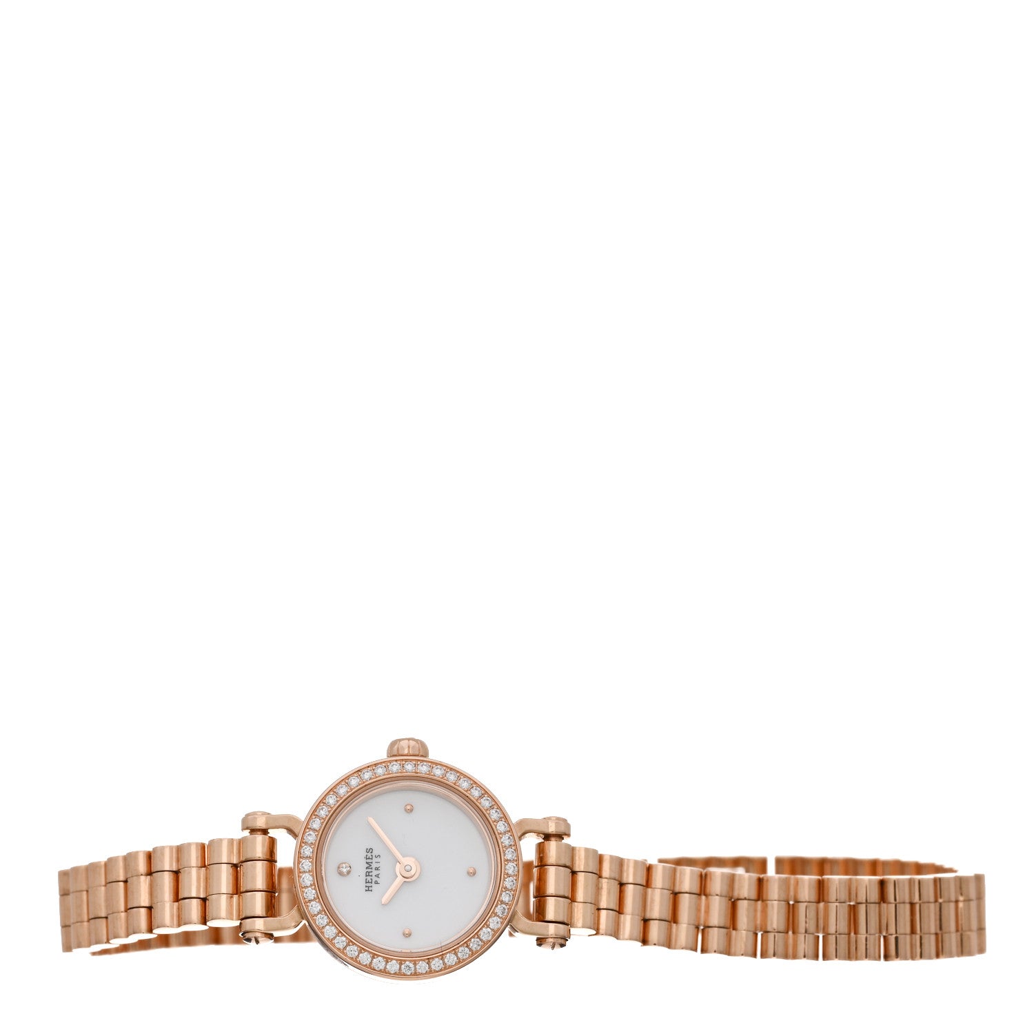Hermes 18K Rose Gold Diamond Bezel 16mm Faubourg Quartz Watch 2 of 5