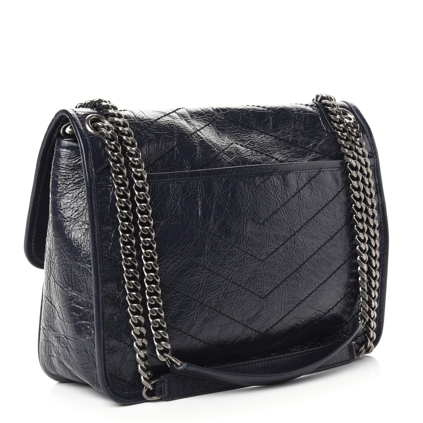 Crinkled Calfskin Matelasse Monogram Medium Niki Chain Satchel Deep Marine