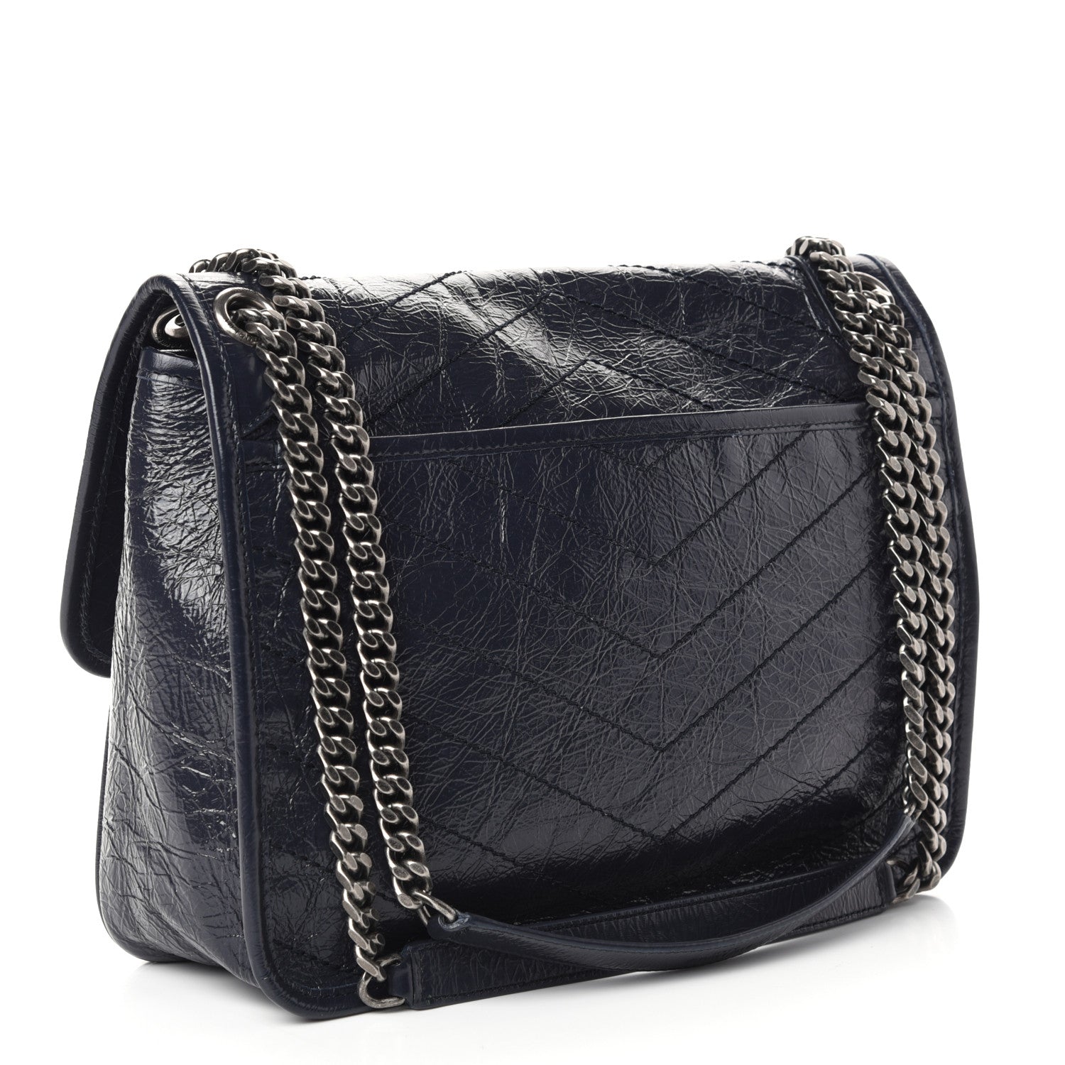 Saint Laurent Crinkled Calfskin Matelasse Monogram Medium Niki Chain Satchel Deep Marine 3 of 9