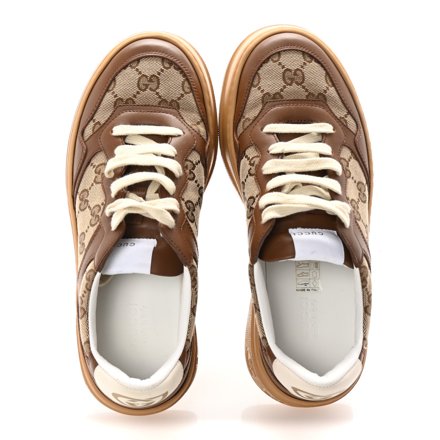 Gucci Calfskin GG Monogram Womens Platform 55mm Sneakers 38.5 Hezelnut Beige Ebony Mystic White 2 of 9