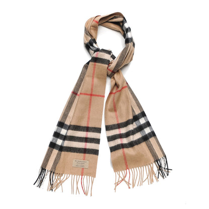 Burberry Cashmere Giant Check Fringe Scarf Camel 1 of 6