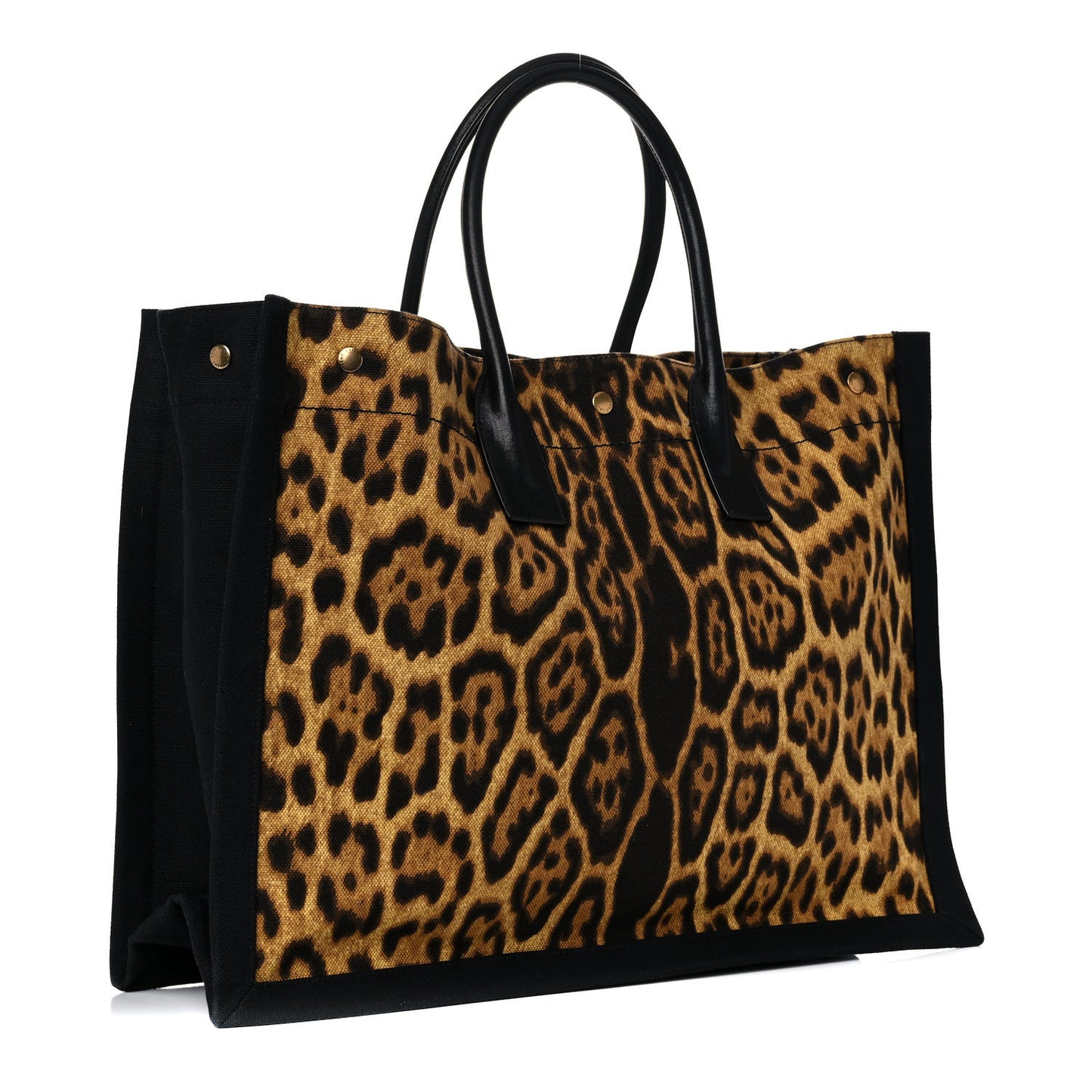 Canvas Calfskin Leopard Print Rive Gauche Noe Tote Natural Black