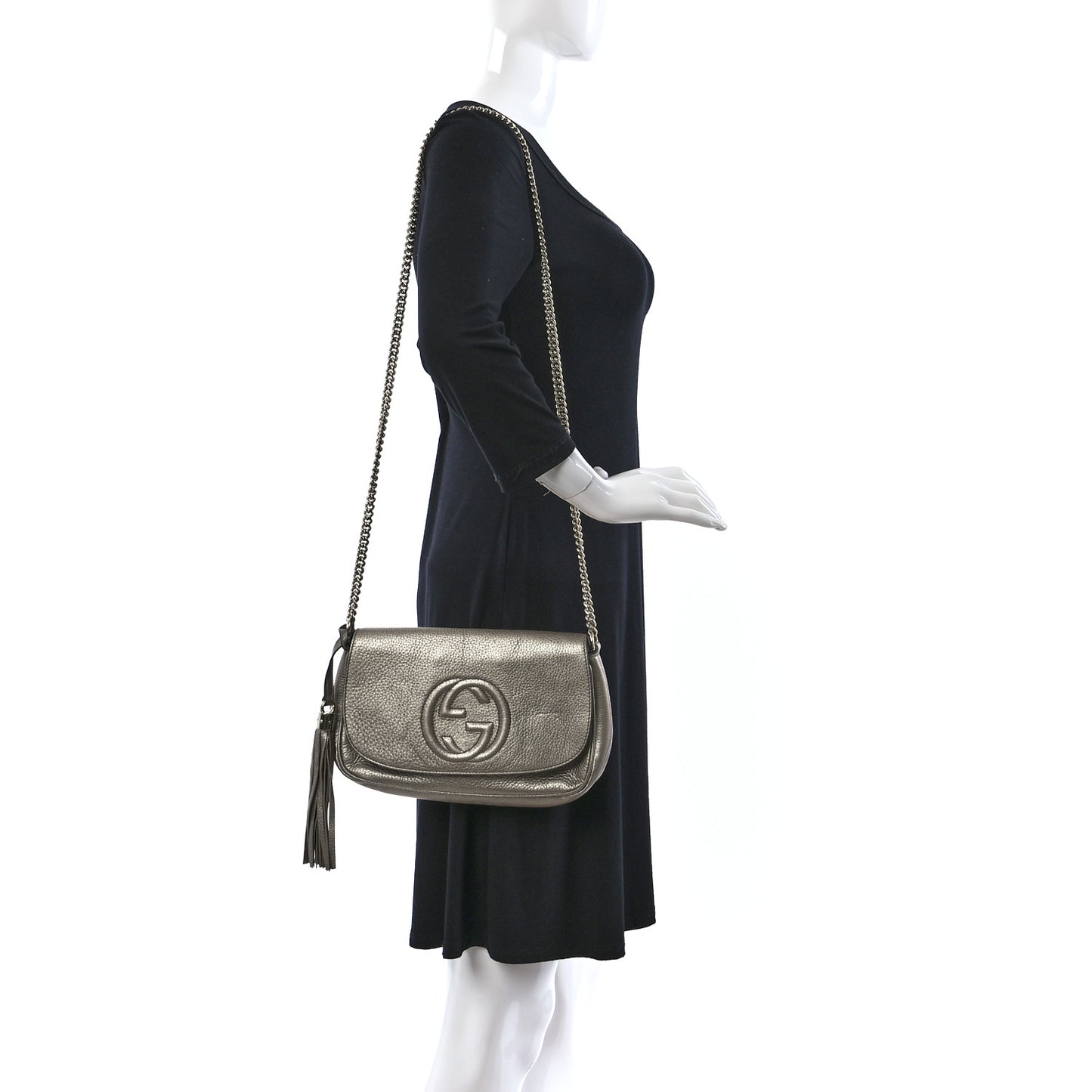 Metallic Cellarius Calfskin Medium Soho Flap Crossbody New Golden Beige