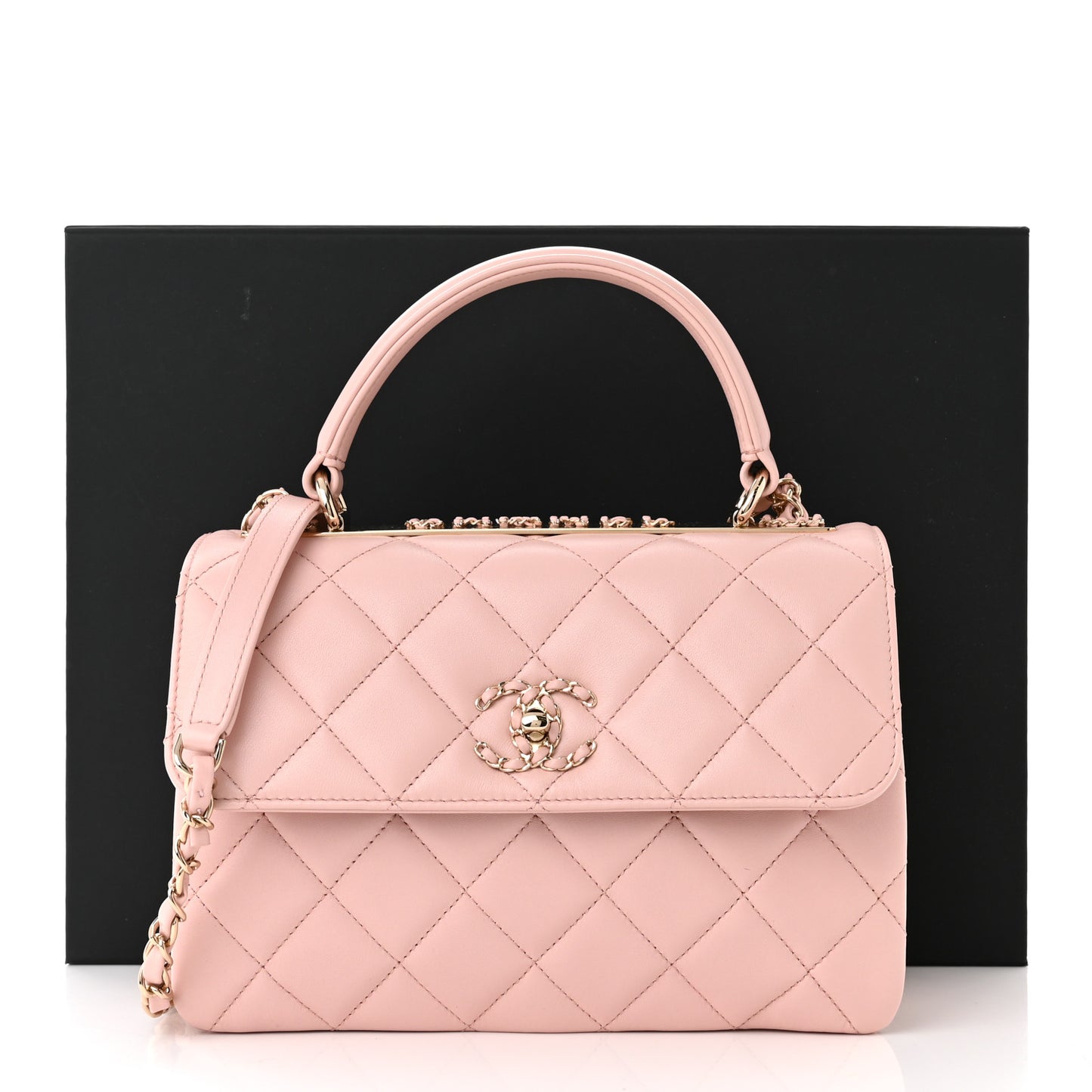 Lambskin Quilted Small Trendy Chain CC Flap Dual Handle Bag Light Pink