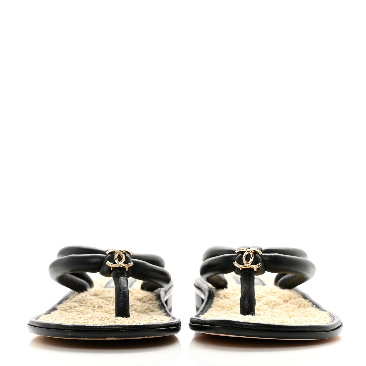 Lambskin CC Thong Sandals 36 Black