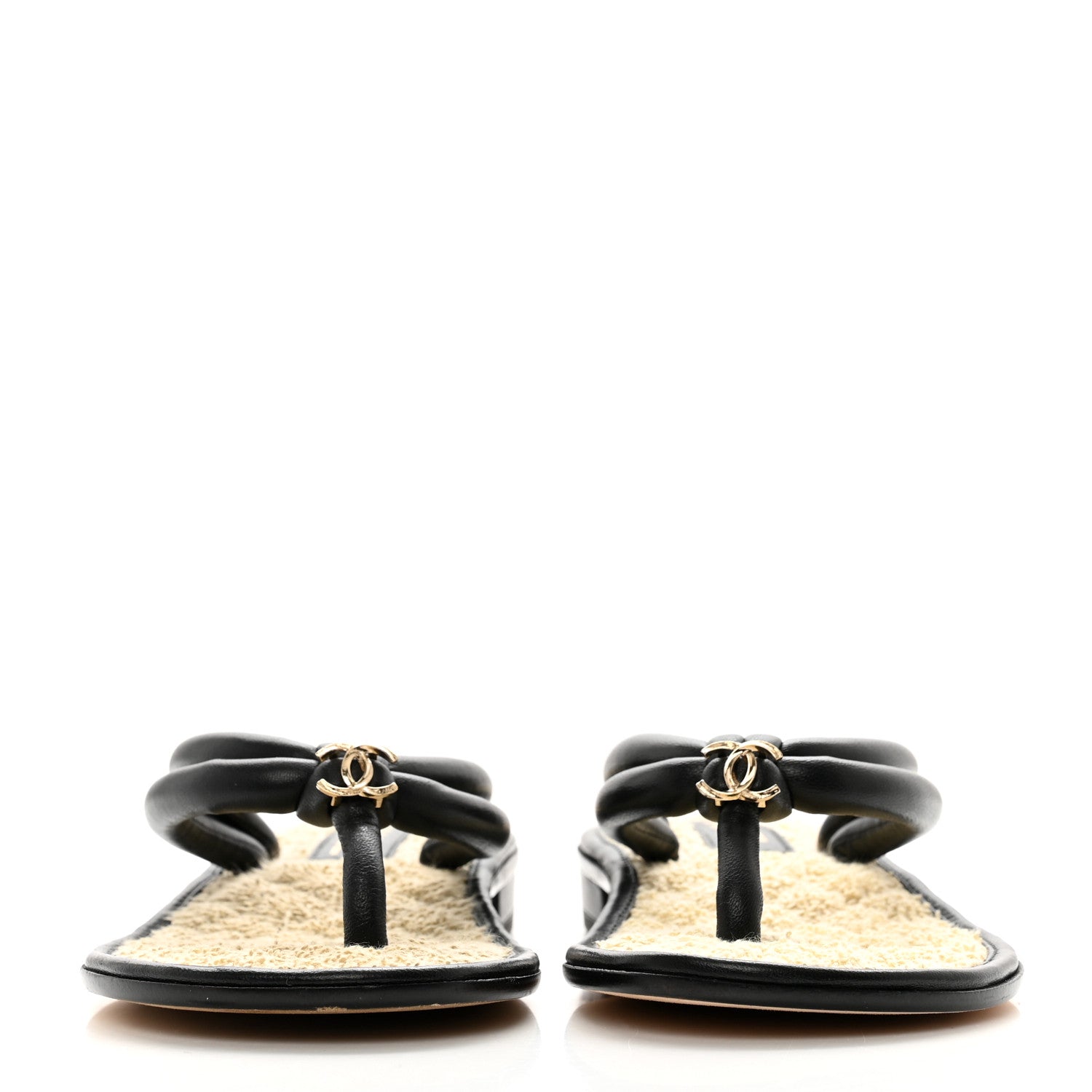 Chanel Lambskin CC Thong Sandals 36 Black 2 of 8