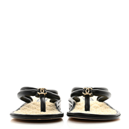 Chanel Lambskin CC Thong Sandals 36 Black 2 of 8