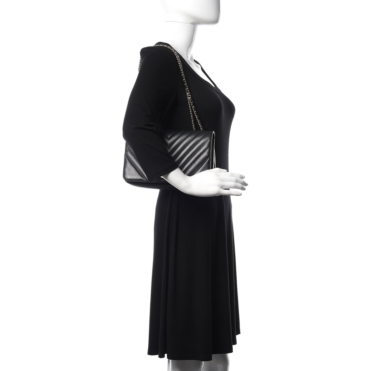 Calfskin Chevron Quilted Statement Flap Black