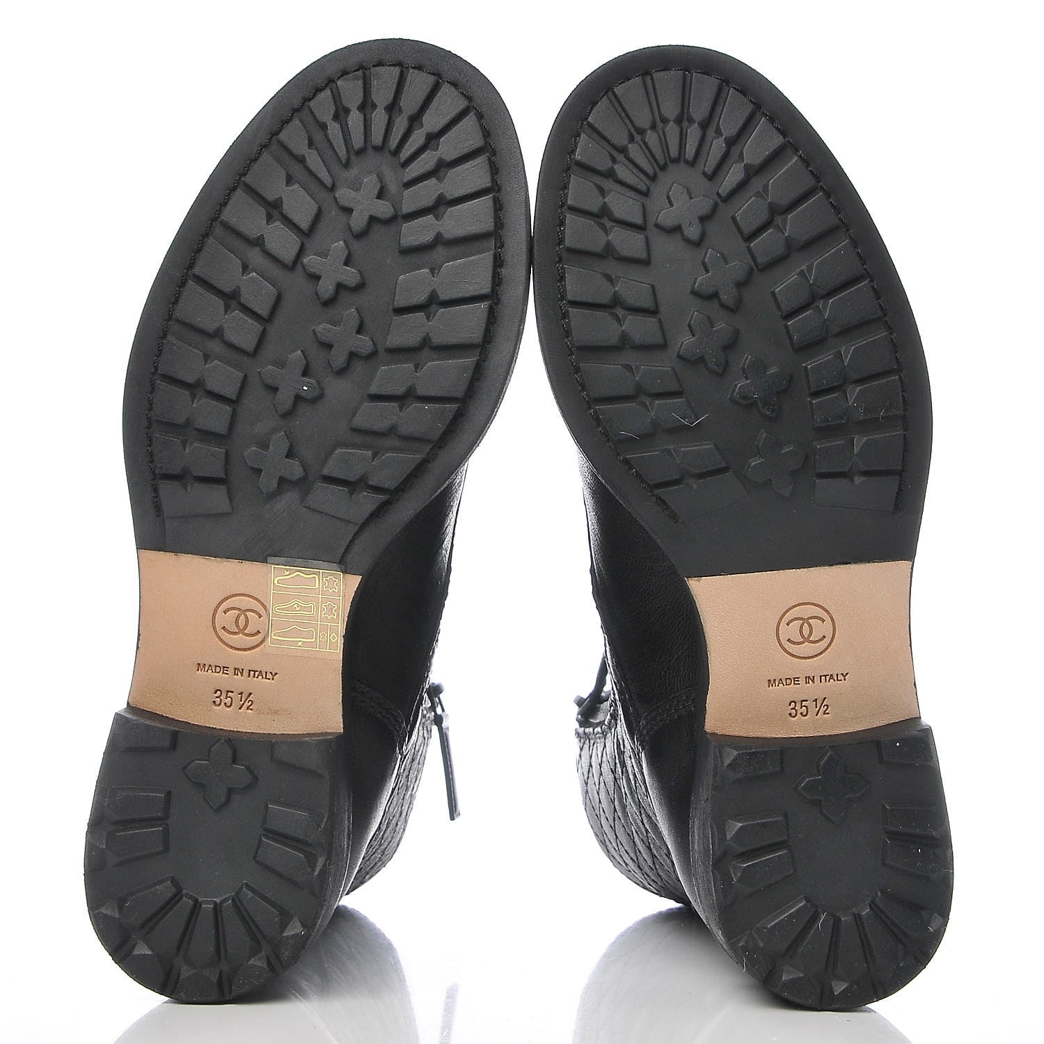 Chanel Sheepskin Quilted CC Tall Lace Up Combat Boots 35.5 Black 5 of 9