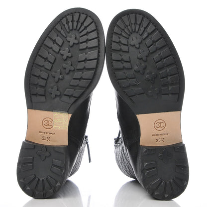 Chanel Sheepskin Quilted CC Tall Lace Up Combat Boots 35.5 Black 5 of 9