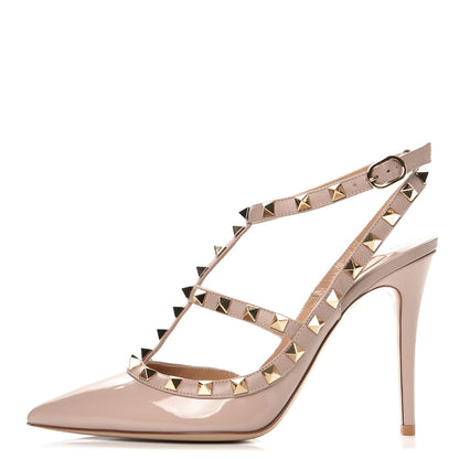 Valentino Garavani Patent Nappa Rockstud Ankle Strap 100mm Pumps 38 Poudre 1 of 9