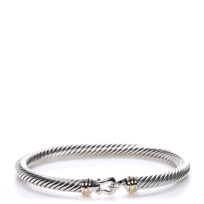 David Yurman Sterling Silver 18K Yellow Gold 5mm Cable Classic Buckle Bracelet 1 of 5
