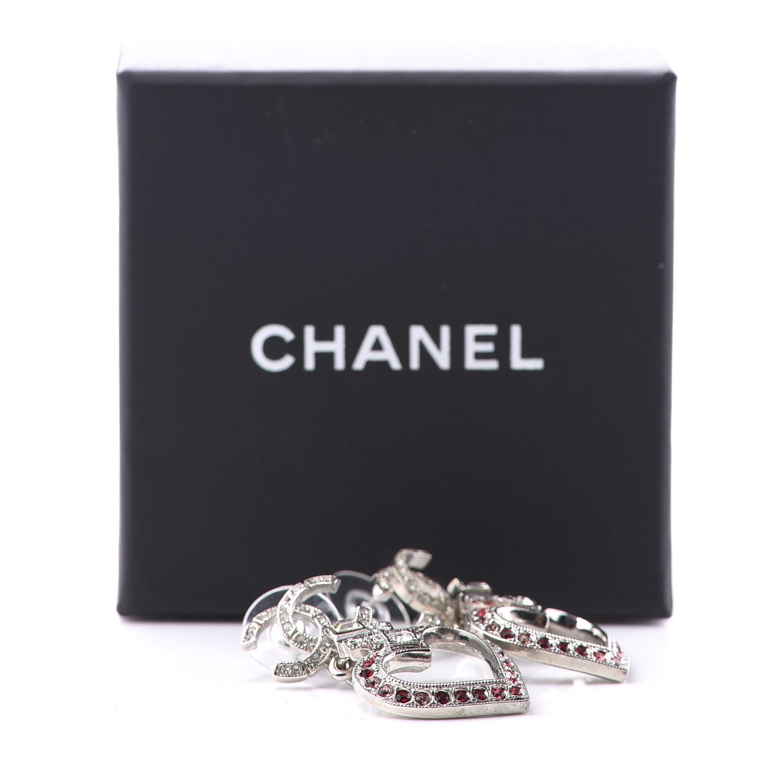 Chanel Crystal Heart CC Drop Earrings Silver Mutlicolor 6 of 6