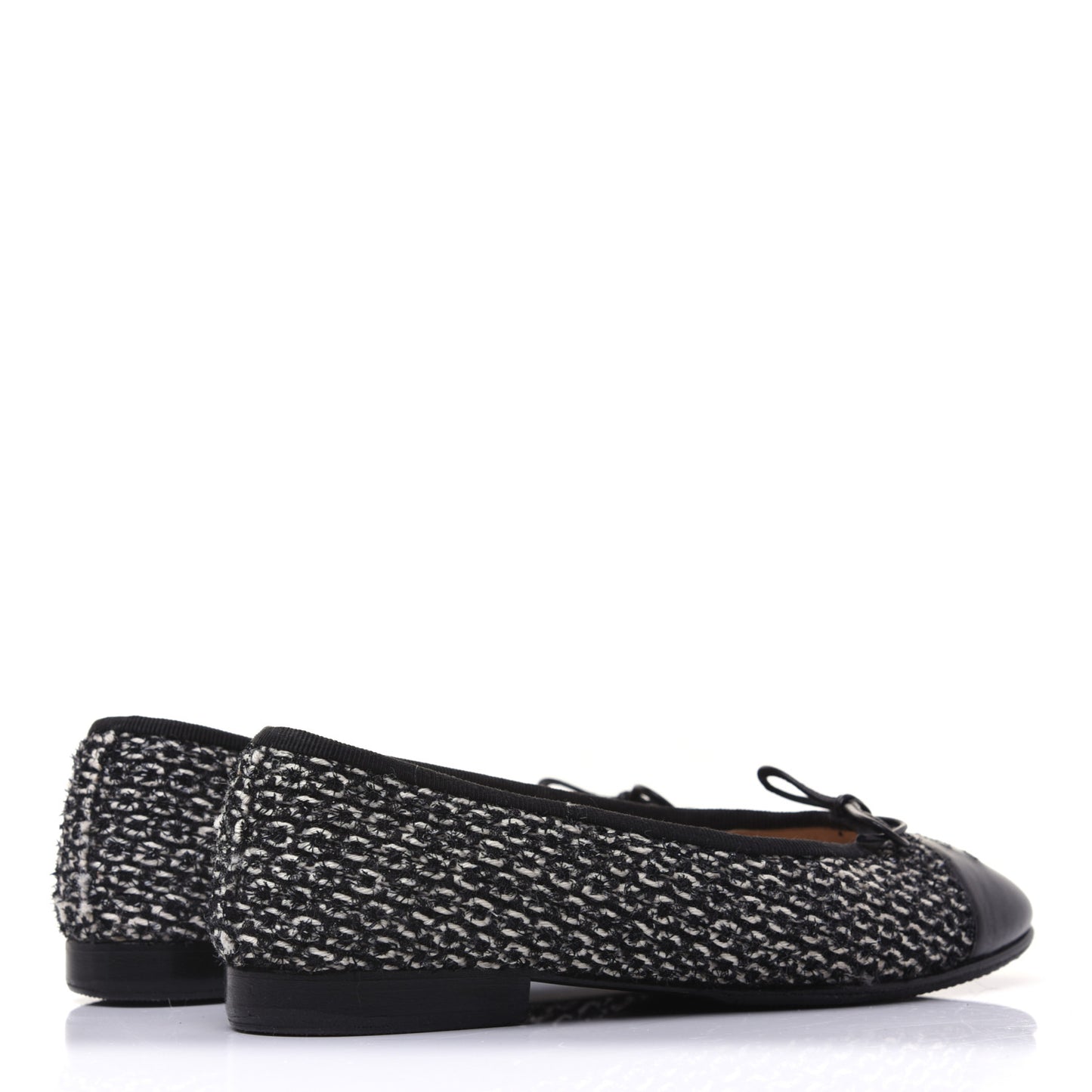 Tweed Cap Toe Ballerina Flats 36.5 Black White