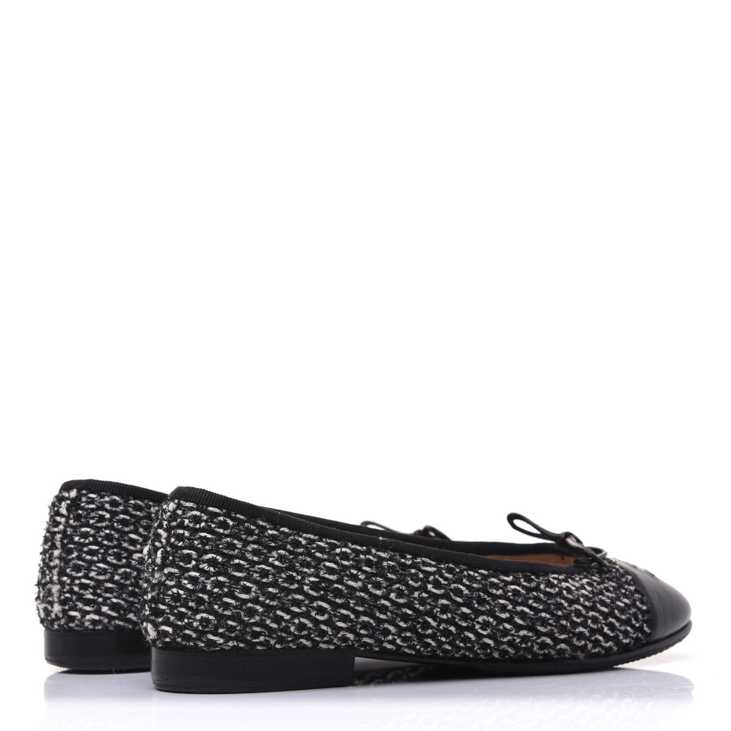 Chanel Tweed Cap Toe Ballerina Flats 36.5 Black White 4 of 14