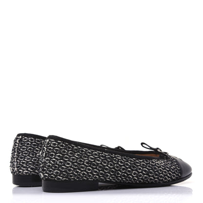 Chanel Tweed Cap Toe Ballerina Flats 36.5 Black White 4 of 14