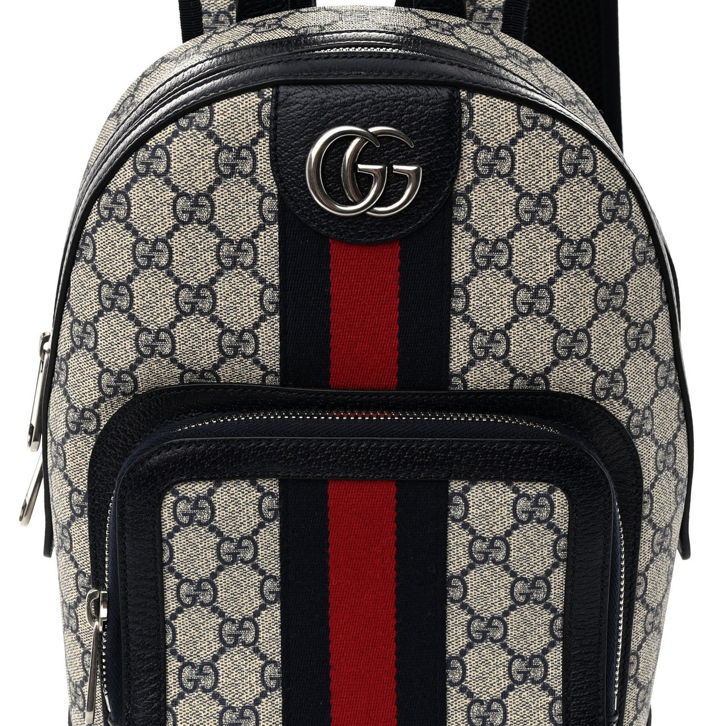 GG Supreme Monogram Textured Dollar Calfskin Web Small Ophidia Day Backpack Beige Blue Black