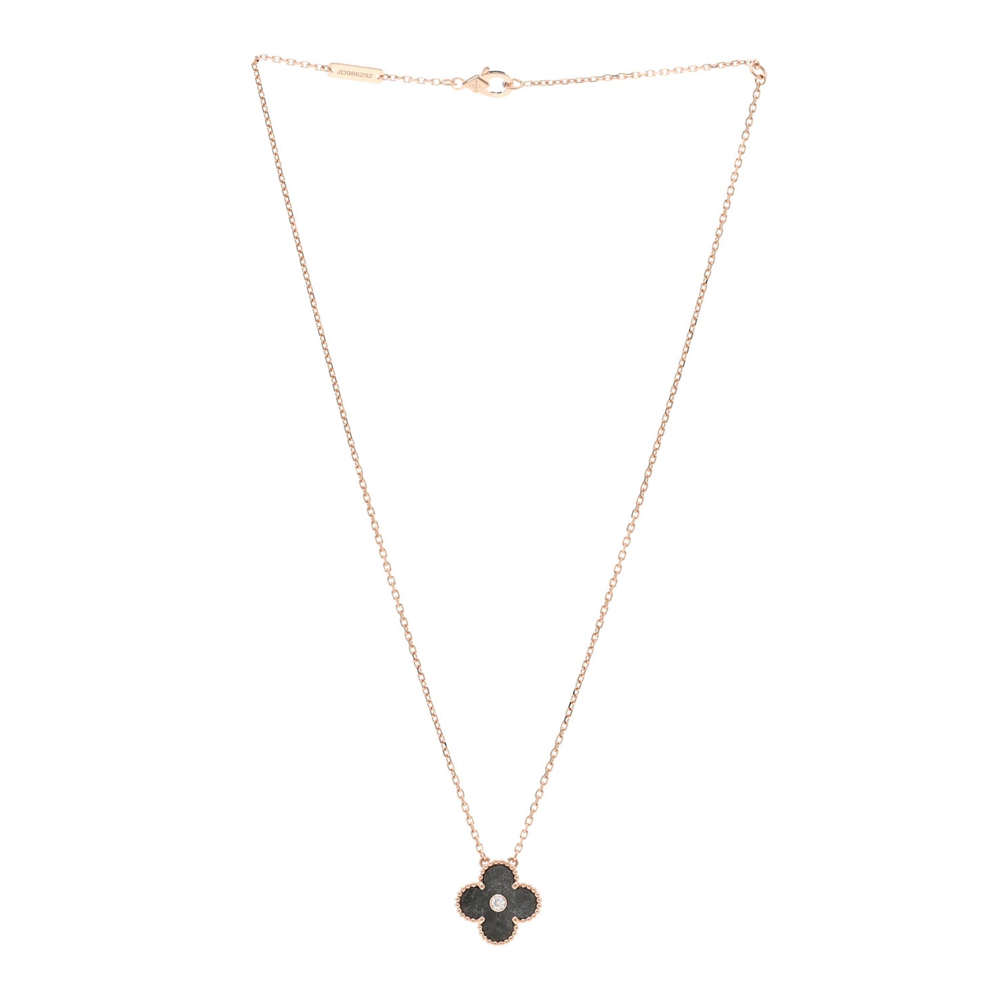 18K Rose Gold Diamond Silver Obsidian Vintage Alhambra Pendant Necklace