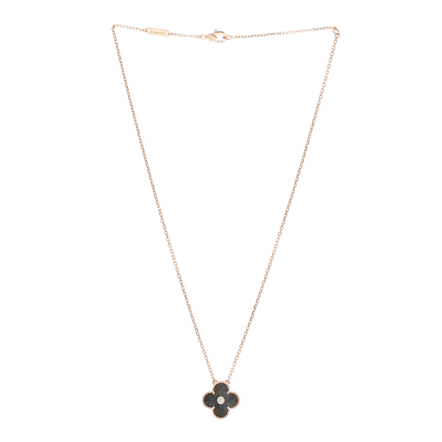 Van Cleef & Arpels 18K Rose Gold Diamond Silver Obsidian Vintage Alhambra Pendant Necklace 3 of 4
