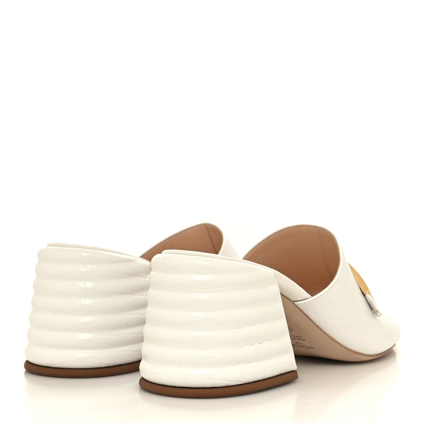 Calfskin Crocodile Embossed Promenade Mules 38.5 White