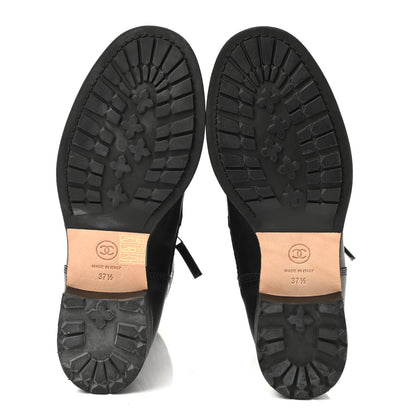 Chanel Calfskin Quilted Lace Up Combat Boots 37.5 Black 5 of 9