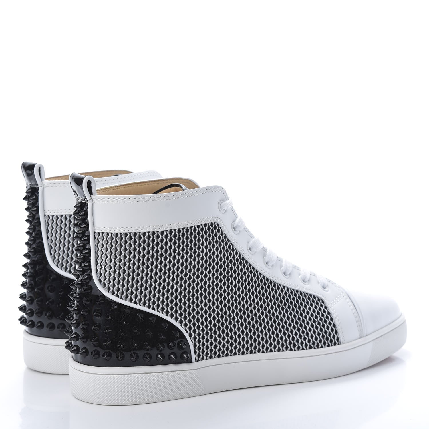 Christian Louboutin Calfskin Mesh Lou Spikes 3 Ying Yang Flat Sneakers 43.5 White Black Silver 4 of 10