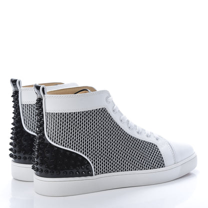 Christian Louboutin Calfskin Mesh Lou Spikes 3 Ying Yang Flat Sneakers 43.5 White Black Silver 4 of 10