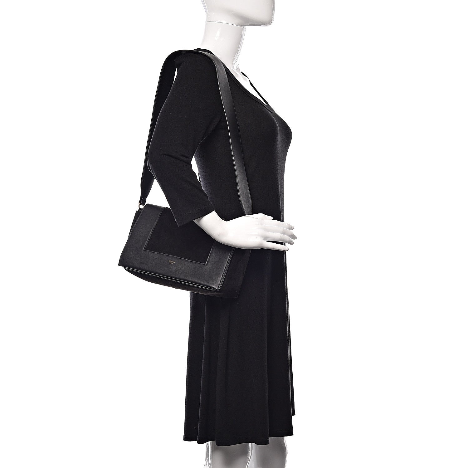 Celine Suede Calfskin Medium Frame Shoulder Bag Black 2 of 9