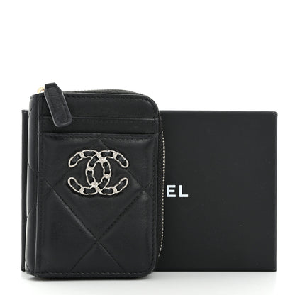 Chanel Lambskin Quilted Chanel 19 Vertical Zip Card Holder Wallet Black 8 of 8