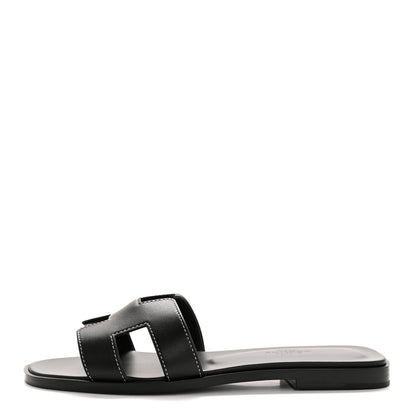 Hermes Box Calfskin Oran Sandals 35 Black 1 of 10