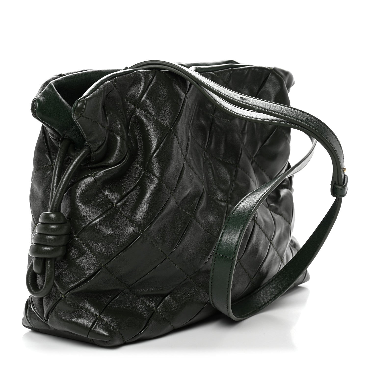 Loewe Calfskin Quilted Flamenco Knot Clutch Verde 3 of 10