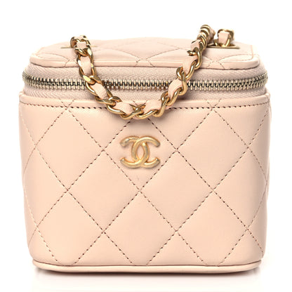 Chanel Lambskin Quilted Pearl Crush Mini Vanity Case With Chain Light Beige 1 of 11