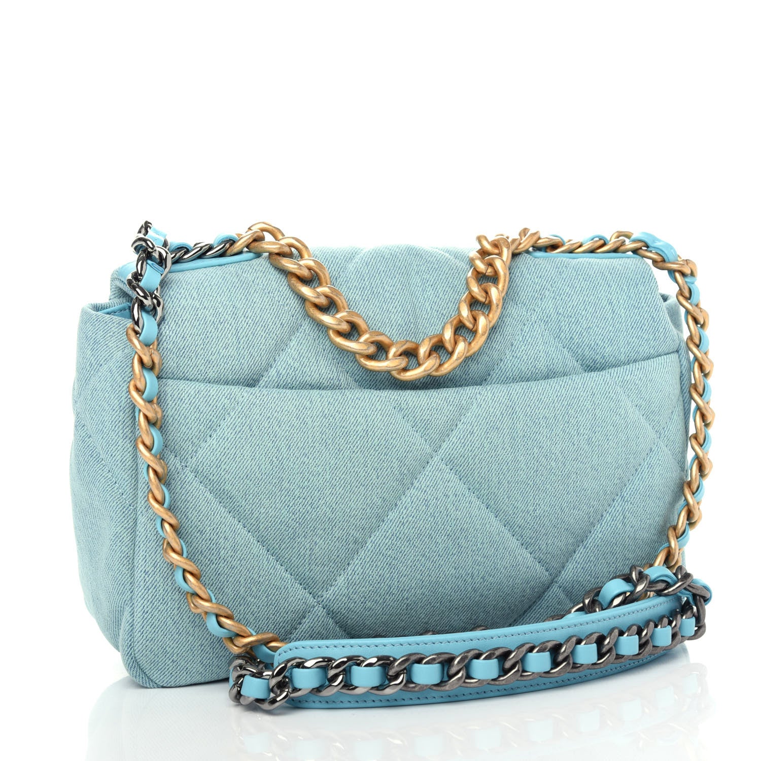 Chanel Denim Quilted Medium Chanel 19 Flap Neon Blue 3 of 10
