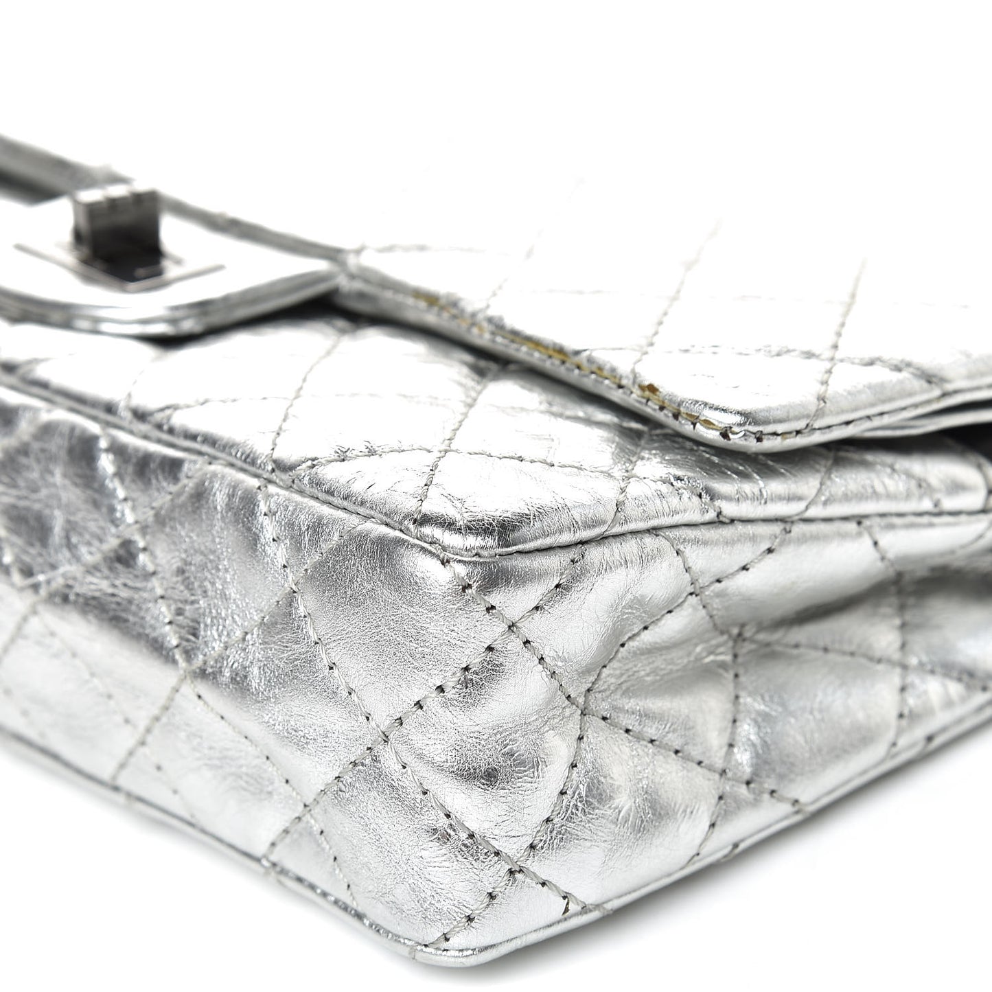 Metallic Aged Calfskin Quilted 2.55 Reissue 225 Flap Silver