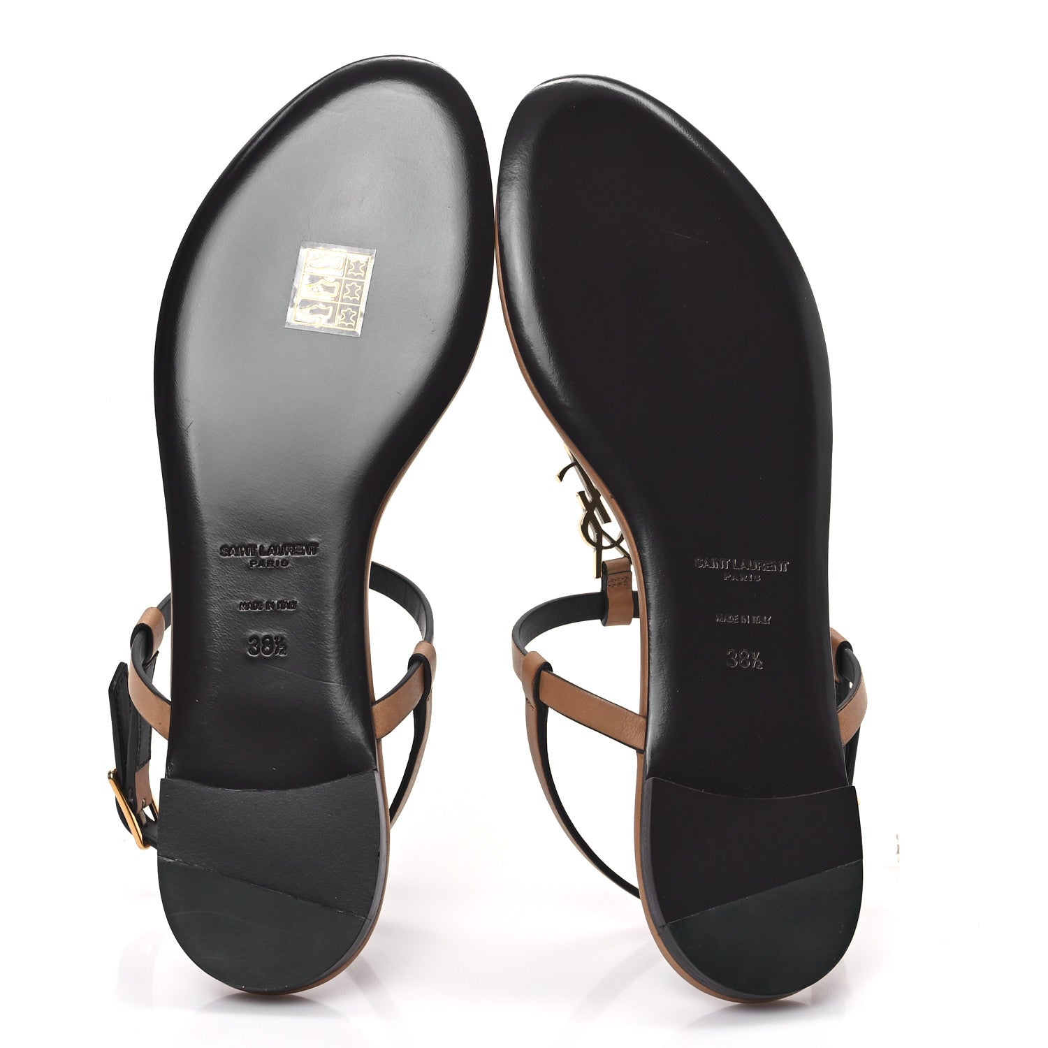 Saint Laurent Calfskin Cassandra Monogram Sandals 38.5 Brown 5 of 9