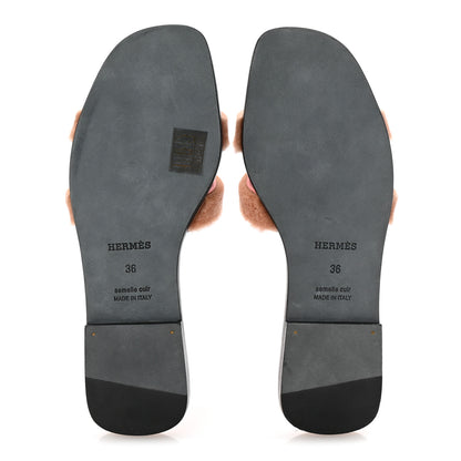 Hermes Mink Fur Oran Sandals 36 Blush Gris Fume 6 of 9