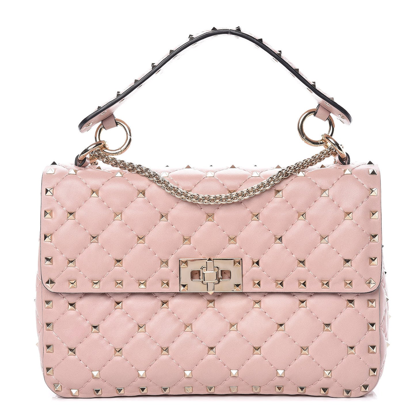 Nappa Medium Rockstud Spike Shoulder Bag Water Rose