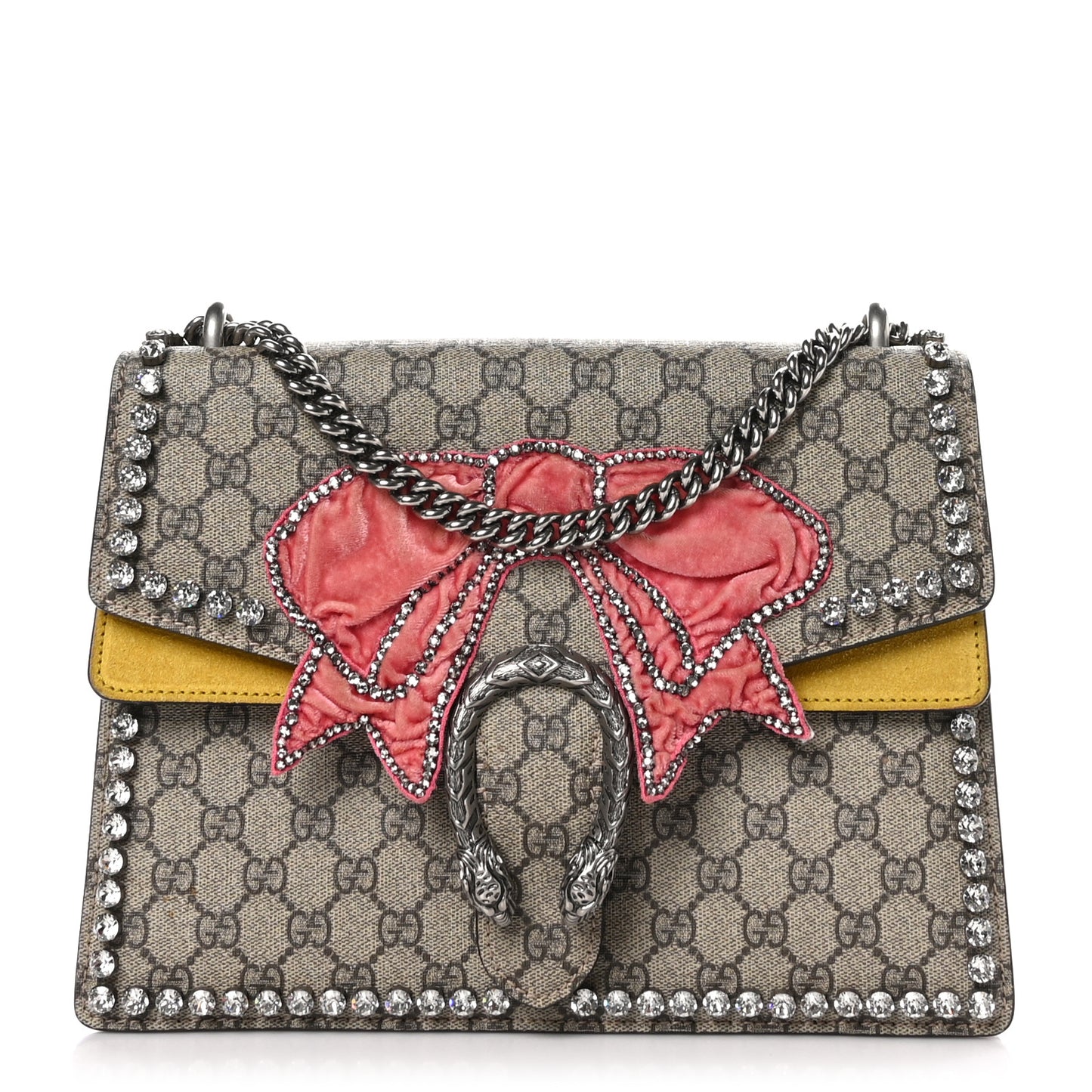 GG Supreme Monogram Crystal Bow Embroidered Medium Dionysus Shoulder Bag Yellow